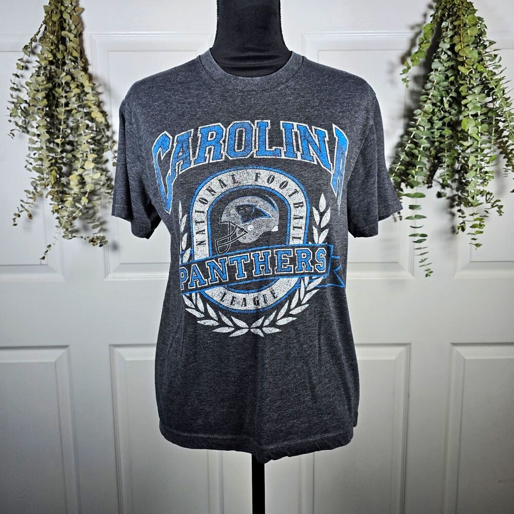 NFL Team Apparel Carolina Panthers NFL Football Graphic T-Shirt Gray Blue S